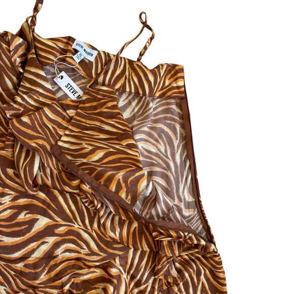 Steve Madden Christina Brown Zebra Satin RUFFLE Handkerchief Slip Dress XL NWT - Picture 6 of 9